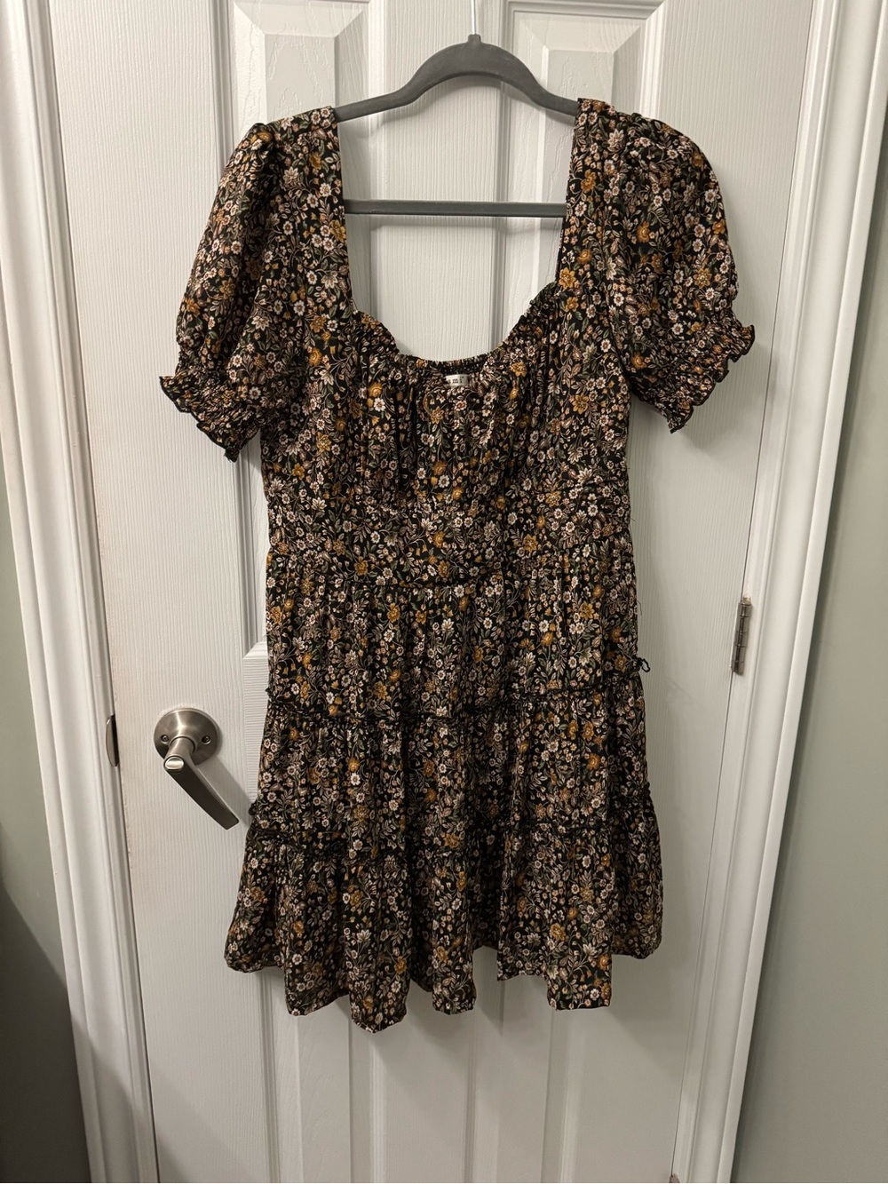 miami Black & Olive Floral Smocked Neck Mini Dress​